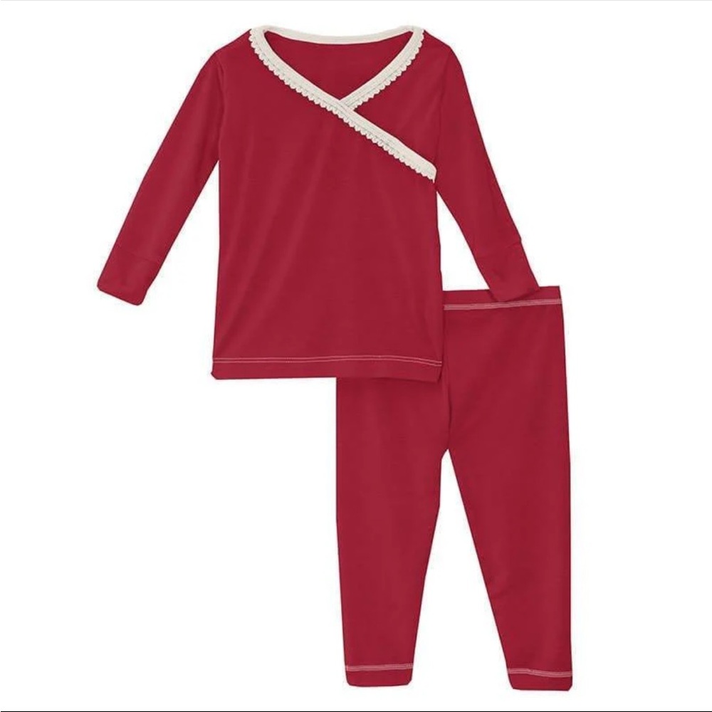 Kickee Pants! Red Kids Pajamas with Lace Trim